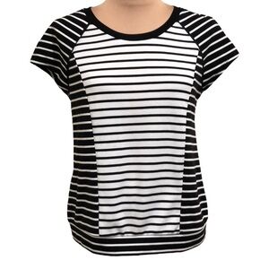 Peter Som T-Shirt Top Size Medium Black White Striped Short Sleeve